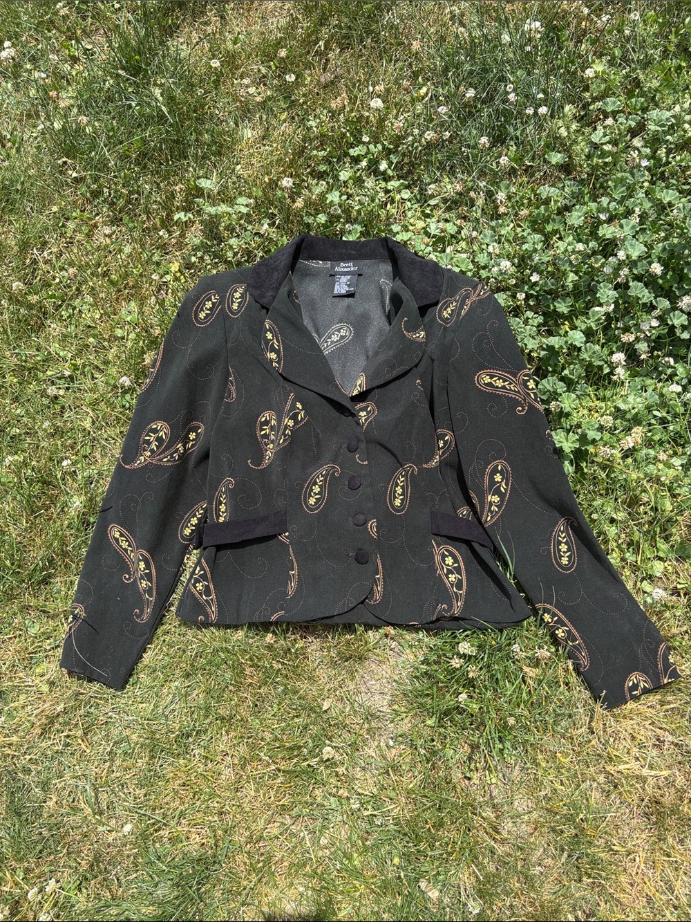 Coldwater Creek Black Paisley-Print Cropped Blazer